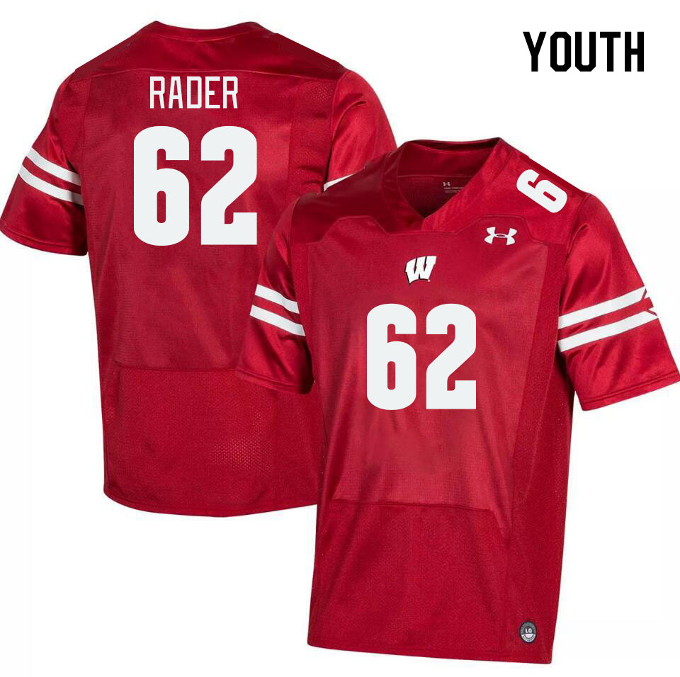 Youth #62 Max Rader Winsconsin Badgers College Football Jerseys Stitched Sale-Red - Click Image to Close